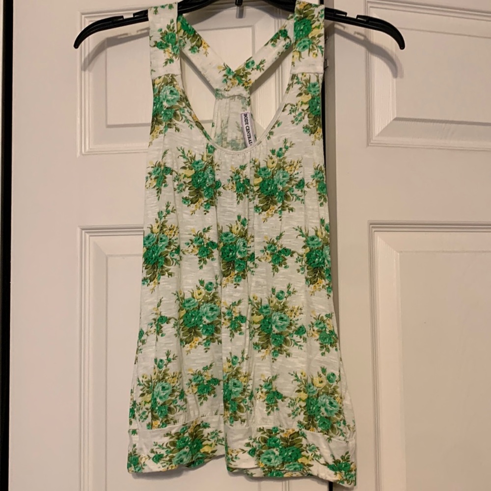 Green Floral Cross Back Tank Top